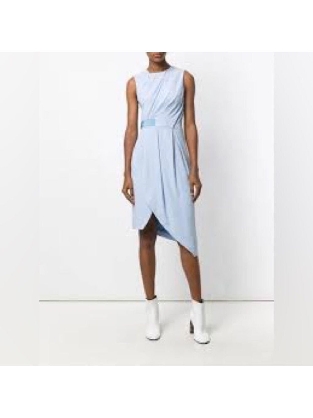 CARVEN Draped Half-Belt Asymmetric Midi Dress